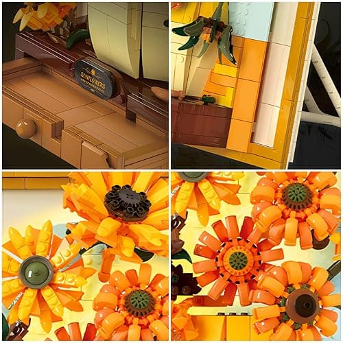 CAXIMSY Flowers Sunflower Building Block Sets Crafts for Adults Sunflowers Wall Art Painting Frame Gifts for Mother's/Valentine's Day，Artificial Flower for Room Home Decor（1166 Pieces） thumbnail 5