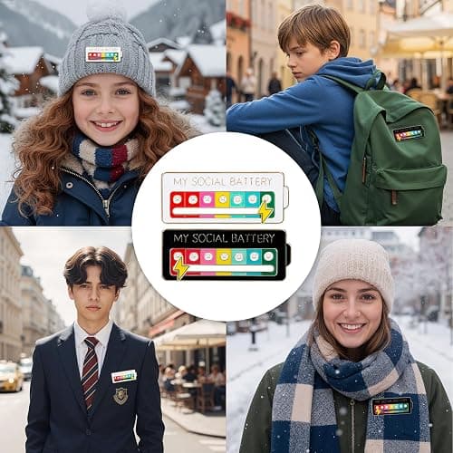 4PCS Social Battery Pin,My Social Battery Slider Pin,Funny Interactive Brooch Enamel Pins,Cute Mood Pins 7 Days a Week for Backpacks Clothing Hat Bags Scarves thumbnail 7