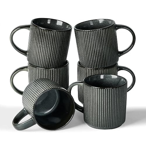 famiware Coffee Mug Set for 6, Star 12 oz Catering Mugs Cup Set with Handle for Coffee, Tea, Cocoa, Milk - Ceramic Stoneware Drinkware Set, Deep Forest - Image 1