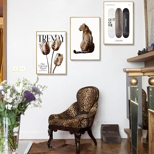 LCZDXGR 3Pcs Trendy Leopard Print Canvas Wall Art Picture Stylish Female Aesthetic Poster Cheetah Printed Preppy Fashion Skateboard Wall Decor for Bedroom Apartment Dorm Living Room 12x16in Unframed thumbnail 2