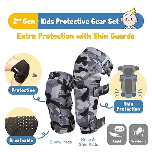 Soft-Style Kids Knee and Elbow Pads with Bike Gloves, Flexible Impact-Resistant Gear for Ages 2-11, Designed for Balance Bikes, Roller-Skating, and Skateboarding - Small - (2nd Gen) Snow Camo thumbnail 2