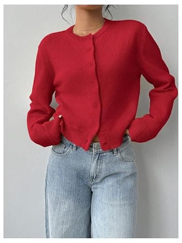 COZYEASE Women's Cropped Button Down Lightweight Cardigan Sweater Knit Y2k Fall Outfits Fashion Clothes 2025 thumbnail 4
