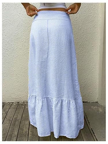 Milumia Women's Striped Ruffle Hem A Line Skirt Mid Waisted Summer Beach Maxi Skirts thumbnail 3