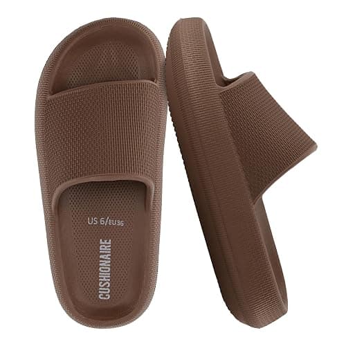 CUSHIONAIRE Feather EVA Slides, Mocha Brown, Size 7 - Image 1
