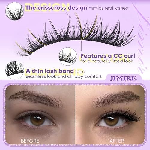JIMIRE 8-12MM Lash Clusters Natural Look Wispy Cluster Eyelash Extensions C Curly Short Eyelash Clusters 120Pcs Soft DIY Individual Cluster Lashes Natural Lash Extensions at Home thumbnail 5