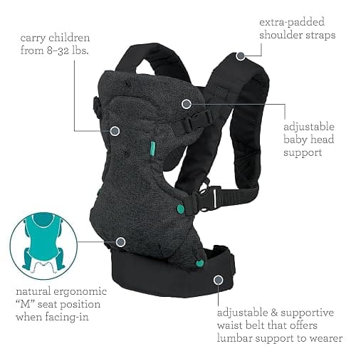 Infantino Flip Advanced 4-in-1 Baby Carrier - Ergonomic, Convertible, Face-in and Face-Out Front and Back Baby Carrier for Newborn to Toddler 8-32 lbs, Black - Black Denim thumbnail 6