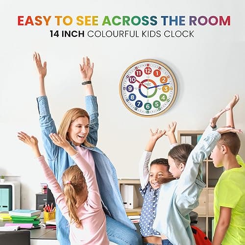 Oyster&Pop Extra Large Learning Clock for Kids - 14 Inch Silent Analog Classroom Clock - Kids Room Decor - Makes Teaching Time Easy - Multicolor - 14 inch thumbnail 5