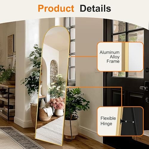 TRAHOME Arched Full Length Mirror, 56"x15" Standing Body Mirror for Wall, with Aluminum Alloy Frame for Bedroom, Living Room, Dressing Room(Gold) thumbnail 8