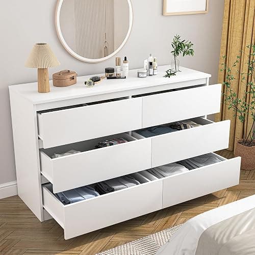 Spaco White 6 Drawer Dresser for Bedroom,48'' Modern Dresser with Deep Drawer,Wide Storage Chest of Drawers,Bedroom Storage Organizer Furniture,TV Stand for Living Room thumbnail 2