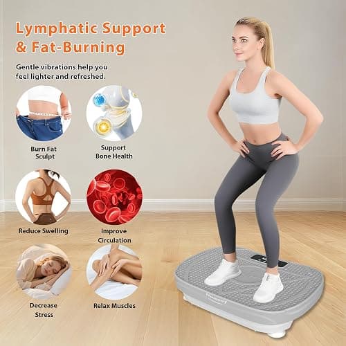 Homesy Vibration Plate Exercise Machine for Lymphatic Drainage | Includes 2 Resistance Bands and Remote, LED display, Anti-slip Suction Cups, Fat Burning, Compact for Home Workouts thumbnail 2