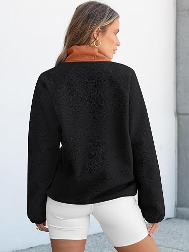 ANRABESS Women Fuzzy Fleece Pullover Sherpa Sweatshirt Long Sleeve Button Down Warm Soft Color Block Jackets with Pockets thumbnail 6