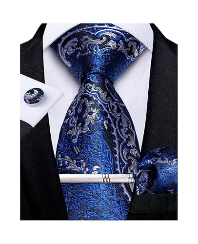 DiBanGu Paisley Ties for Men Silk Necktie and Pocket Square Cufflinks Tie Clip Set Woven Classic Mens Tie for Wedding Party - Image 1