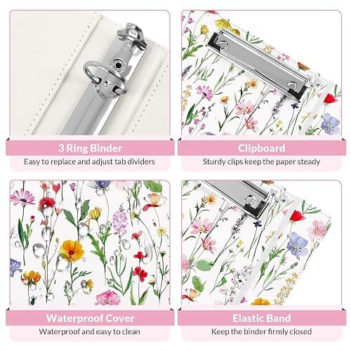 SKYDUE 1 Inch 3-Ring Binder with Clipboard, PU Binder with 5 Dividers, Notepad, Stickers & Pockets for Work and School - Aesthetic Binder (Letter Size) thumbnail 7