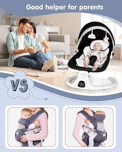 Electric Baby Swings for Infants to Toddler Baby Swing with 5-Speed 3-Seat Positions 5-Point Carabiner,with Bluetooth Music 10-Preset Melodies (Black White) thumbnail 6