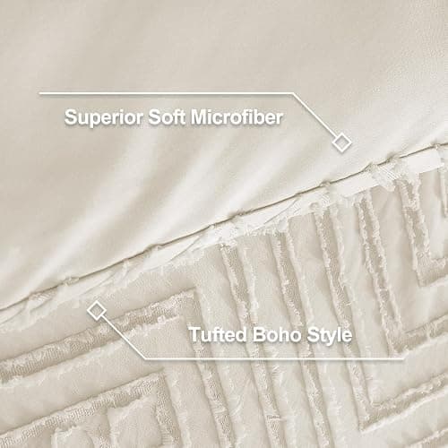 Litanika Queen Comforter Set Beige, 3 Pieces Cream Tufted Boho Farmhouse Bedding Comforter Sets, Lightweight Fluffy Comforter Bed Set for All Season (90x90In Comforter and 2 Pillowcases) thumbnail 8