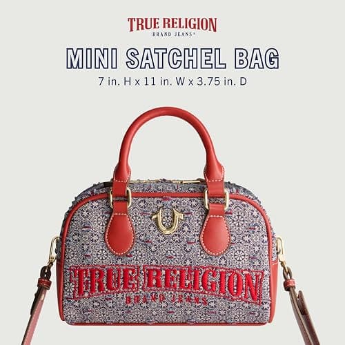 True Religion Satchel Bag, Women's Mini Tile Denim Purse Shoulder Handbag, Navy thumbnail 2