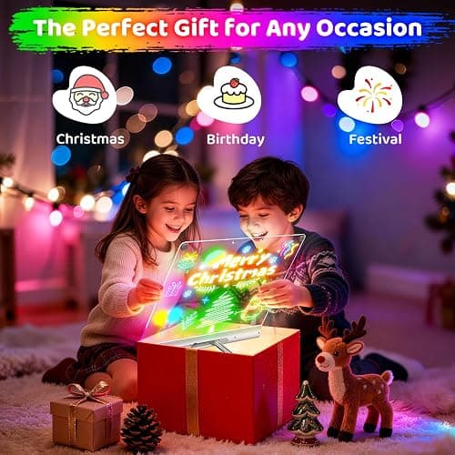 Geokay 16“ Rechargeable LED Drawing Board, 9-Color Light Modes with Timer | Birthday Christmas Gift Idea for Girls/Kids/Boys/Teens, Neon Glow Dry Erase, Built-in Stand with 6 Markers & Tracing Book thumbnail 4