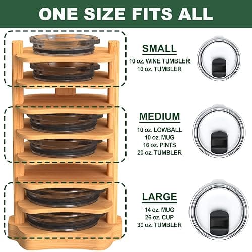 YAJR Tumbler Lid Organizer, Bamboo Cup Lid Holder Inside Cabinet, Water Bottle Lid Organizer, Vertical Tumbler Lid Holder for Kitchen Countertop/Cupboard Organization thumbnail 5