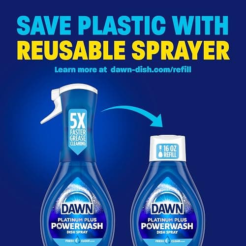 Dawn Platinum Powerwash Dish Spray, Dish Soap Liquid, Fresh Scent Bundle, 1 Spray (16oz) + 3 Refills (16oz each)(Pack of 4) - 16 Fl Oz (Pack of 4) - Fresh thumbnail 7
