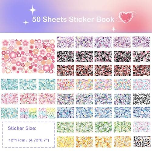 Doraking Colorful Sticker Book, 50 Sheets Shiny Love Bubble Heart Butterfly Ribbon Cute Stickers for Junk Journal Arts Craft Greeting Cards Scrapbook Supplies Home Decoration, DIY Deco Stickers (A) thumbnail 4