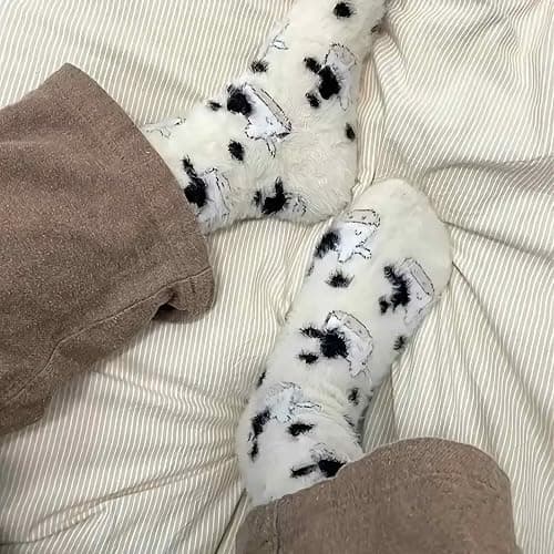 Lefe Liee Fuzzy Cow Print Socks for Women - Warm, Thick, Cozy Slouchy Slipper Socks - Fall Gifts, Cow Themed Gifts thumbnail 6