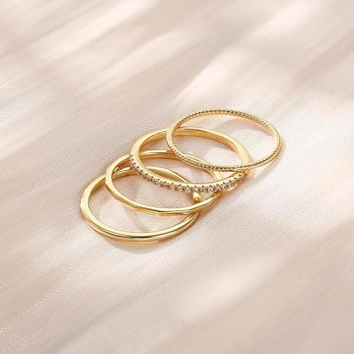 MILACOLATO 14K Gold Plated 1.3mm Thin Stackable Rings for Women - Minimalist Non Tarnish Half Cubic Zirconia Band Rings - Dainty Trendy Statement Stacking Rings Set Size 5-10 thumbnail 6