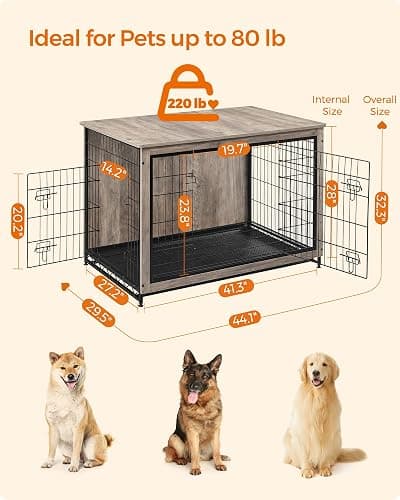 Feandrea Dog Crate Furniture, Side End Table, Heavy-Duty Modern Kennel Cage with Multi-Purpose Removable Tray, Double Doors, for Dogs up to 36 kg, Greige UPFC004G01 thumbnail 5