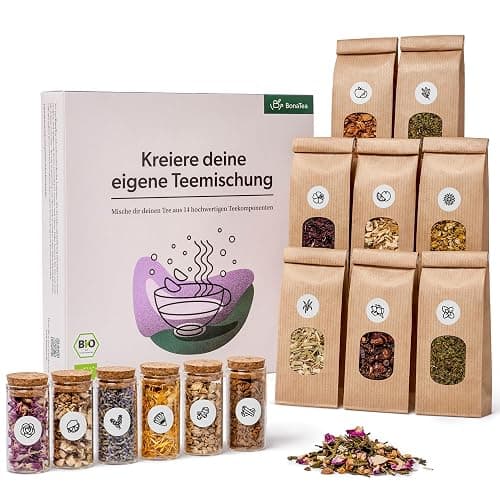Tee Selber Mischen Set Geschenk mit 14 aufregenden Tee-Sorten - BIO Tee Geschenkset Weihnachten zum DIY Teemischung Selber Machen - Image 1