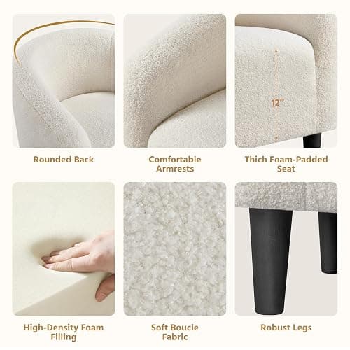 Yaheetech Accent Barrel Chair, Boucle Fabric Club Chair, Furry Sherpa Elegant Armchair with Cozy Soft Padded, Suitable for Living Room Bedroom Reception Room Office, Ivory thumbnail 9