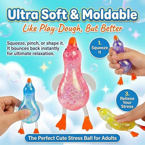 Cute Duck Squishy Sugar Stress Ball,Soft Duck Stress Relief Sugar Ball Toys and Moldable Slow Rise Relaxing Sensory Fidget Stress for Anxiety Relief(Pink) thumbnail 2