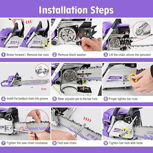 63cc Gas Chainsaws 20 Inch Bar Power Chain Saws, Gas Powered Chainsaw 2 Stroke Handed Petrol Gasoline Chain Saw for Cutting Wood Outdoor Garden Farm Home Use with Tool Kit(63ACK) thumbnail 4