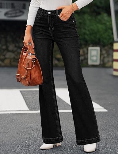 GRAPENT Womens Flare Jeans High Waisted Wide Leg Baggy Jean for Women Stretch Denim Pants thumbnail 5