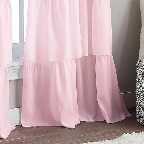 Curtainworks Flounced Ruffle Rod Pocket 100% Polyester, 42 x 63 Inch, 1 Curtain Panel, Pink thumbnail 6