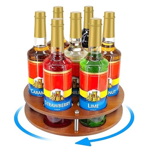 SHILFID Rotating Coffee Syrup Organizer Rack,Syrup Bottle Stand Holder for Coffee Syrup Station,7 Bottles Storage Display Turntable Tray&Lazy Susan for Syrup,Liquor Wine in Kitchen Countertop - Image 1