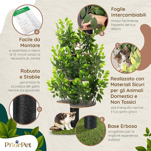 Albero per gatti con Foglie Intercambiabili - Brevettato Tiragraffi per Gatti Adulti, per Arrampicarsi Nascondersi e Dormire - Più Livelli, Facile da Montare - Tiragraffi Gatto Costruzione Robusta thumbnail 4