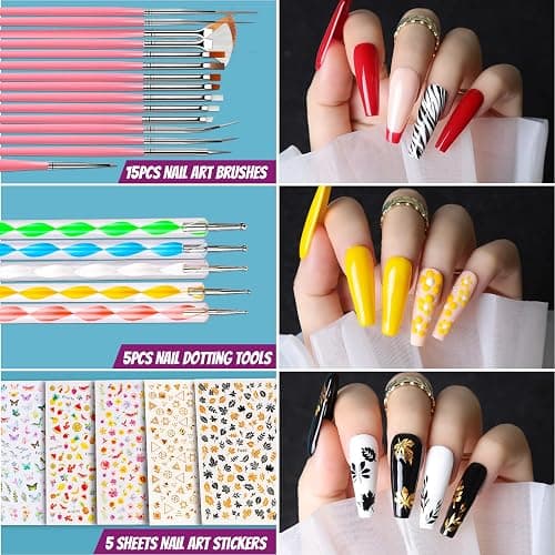 Teenitor Acrylic Fake Nails Kit, Press On Nail Supplies with Clear Coffin Nail Tips Nail Stand Nail Art Brushes Dotting Pen Glitter Sequins Sticker Rhinestones Nail Decorations Press On Nails Kit thumbnail 3