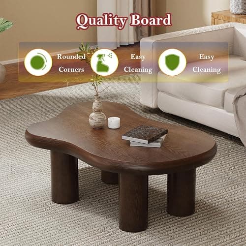 Asymmetric Cloud-shape Coffee Table (C Brown 46in) | Stylish Irregular Home Decor Center Table with Sturdy & Stable Cylindrical Support Legs thumbnail 5