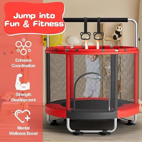 ZCMHAXJ 55" Trampoline for Kids with Enclosure, 440lbs Capacity Indoor & Outdoor Toddler Trampoline with Adjustable Gymnastics Bar & Toys, for Boys & Girls thumbnail 3