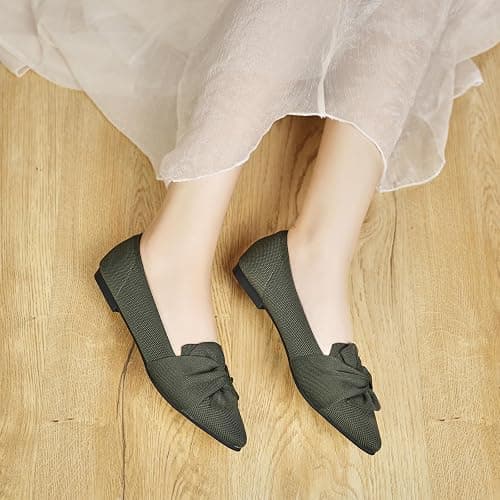 HIULYCENCE Flats for Womens Pointed Toe Ballet Flats with Bow Comfortable Knit Dressy Flats thumbnail 6