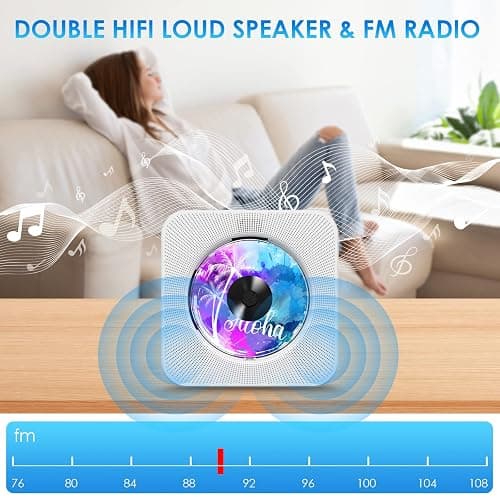 Gueray Portable CD Player with Bluetooth, Desktop CD Music Players for Home Built-in Double HiFi Sound Speakers, Support AUX&USB Headphone Jack, FM Radio Boombox, LCD Screen Display for Kids Gift thumbnail 3
