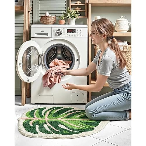 Sisher Cute Monstera Bath Mat,Green Leaf Bath Mat,Non Slip,Soft,Absorbent,Machine Washable for Bathroom Bathtub Rugs,Toilet,Kids Room,Bedroom,Monstera Leaf Rug(21"X26") thumbnail 3