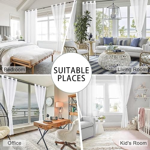 Hiasan Sheer Curtains for Bedroom with Tiebacks, Light Filtering Airy Breathable Voile Drapes Lightweight Grommet Window Curtains for Living Room, Sliding Glass Door, Off White, W52 x L84, 2 Panels thumbnail 5