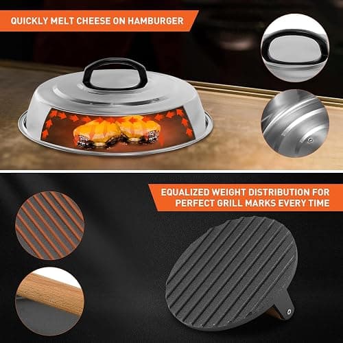 BBQ Accessories 12 Inch Round Stainless Steel Basting Cover - Cheese Melting Dome Round Cast Iron Grill Press Kit for Hamburger Bacon Steak, Best fits for Blackstone Camp Chef Flat Top Griddle Grill thumbnail 4