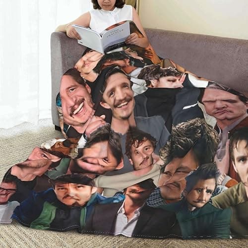 Pedro Pascal Fotocollage, weiche und bequeme, warme Fleecedecke für Sofa, Büro, Bett, Auto, Camping, Couch, gemütliche Plüsch-Überwurfdecken, Stranddecken (101,6 x 127 cm) thumbnail 9