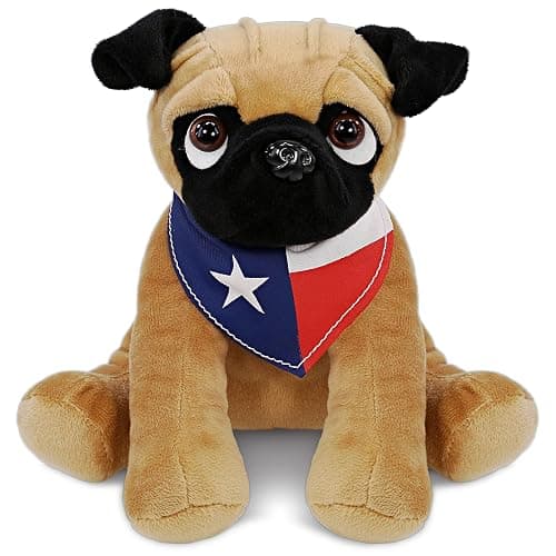 DolliBu Pug Dog Stuffed Animal with Texas Flag Bandana and Name Personalization - Super Soft Texan Pug Dog Patriotic Plush Toy - 8 Inches - Image 1