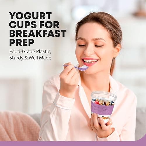 Tribello 4 Pack - On the Go Yogurt Parfait Cups with Lids, Topping Compartment & Spoon, Yogurt/Parfait Cups for Breakfast Meal Prep, Reusable Leak Proof Container - BPA Free - 20oz - Colorfull thumbnail 3
