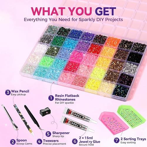 Rhinestone Bedazzling Kit, 40000 3mm Gems 40 Colors, B7000 Glue & Tools | Complete craft kit with gems and jewels for nail art, clothing, shoes, bags & decor thumbnail 3