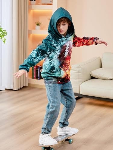 Idgreatim Kids 3D Graphic Pullover Hoodies Warm Thick Hooded Sweatshirt for Boys Girls 6-16 Years thumbnail 5