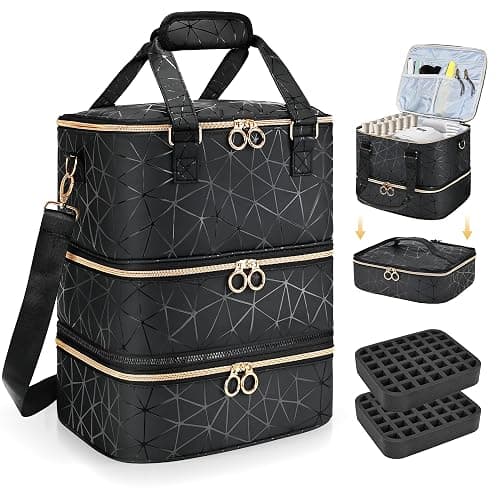 YUYAFN Large Nail Polish Organizer Bag Holds 84 Bottles Nail Polish and a Nail Lamp, PU Leather Nail Kit Storage Carrying Case, Removable Portable Travel Nail Art Tool Storage - Image 1