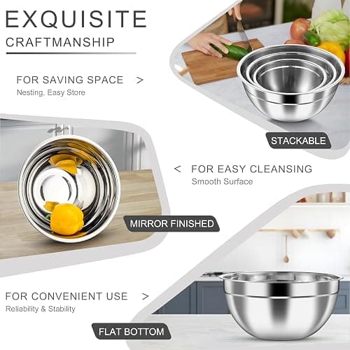 HaWare Mixing Bowls with Clear Airtight Lids, Stainless Steel Nesting Bowls | 6-Piece Metal Salad Bowl for Cooking, Prepping, Baking, Serving & Food Storage, Size 4.6, 3, 1.5QT, Khaki thumbnail 6